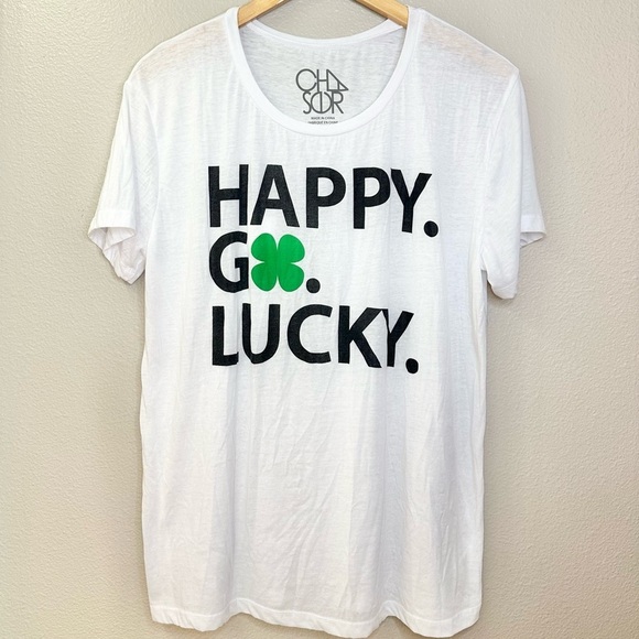 Chaser Happy Go Lucky Four Leaf Clover St. Patrick’s Day Graphic T-Shirt - Picture 7 of 7